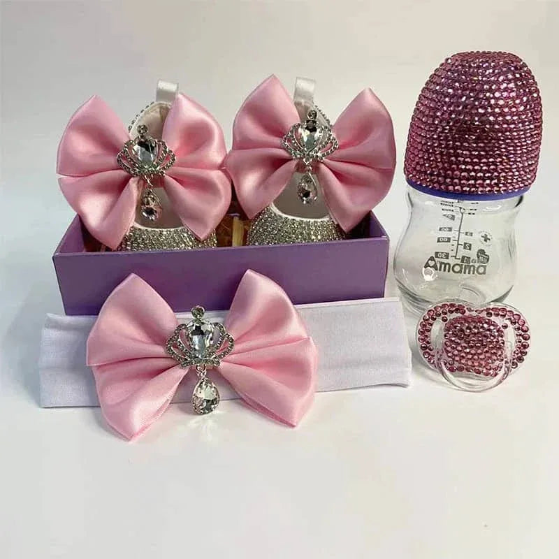 Baby Crystal Formal Shoes and Bow Set with Pink Bows - The Palm Beach Baby