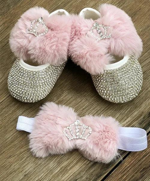 Elegant Rhinestone Crown Shoes & Headpiece Set for Babies - The Palm Beach Baby