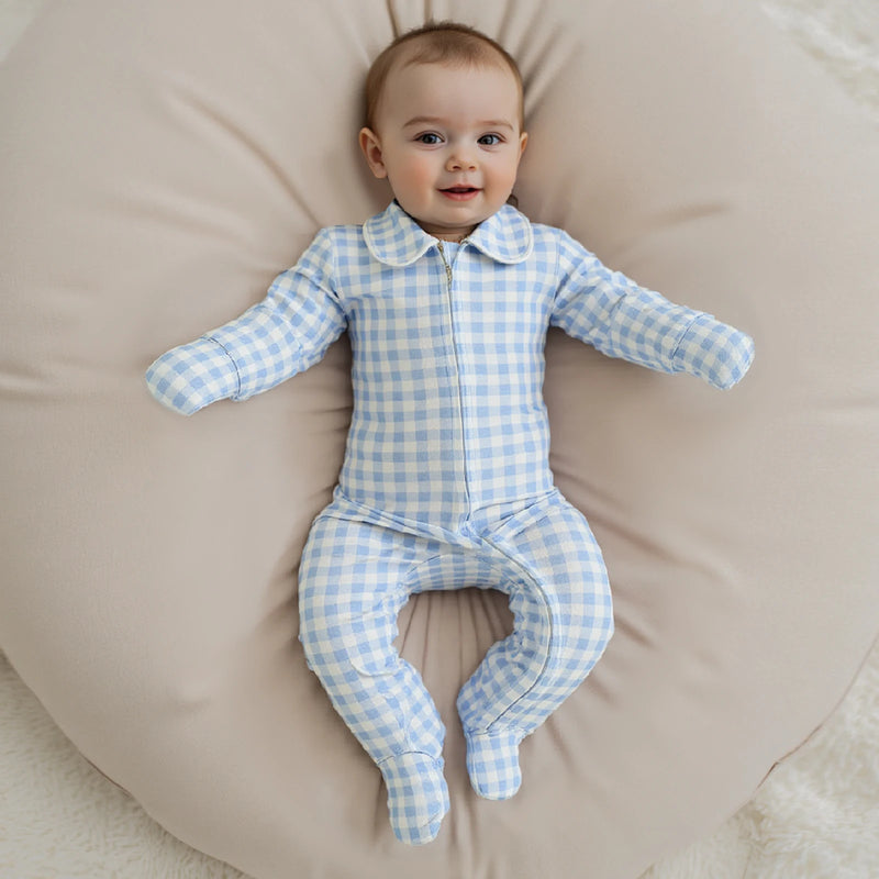 Checked Cutie Zippered Baby Footie Romper
