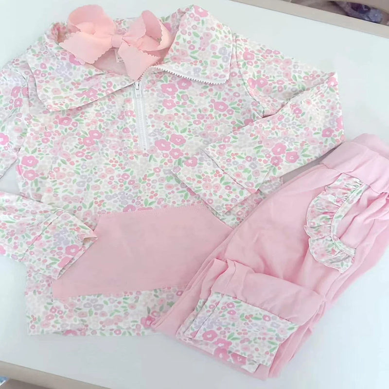 "Pink Floral Fling" Girls 2 PC Active Wear Set