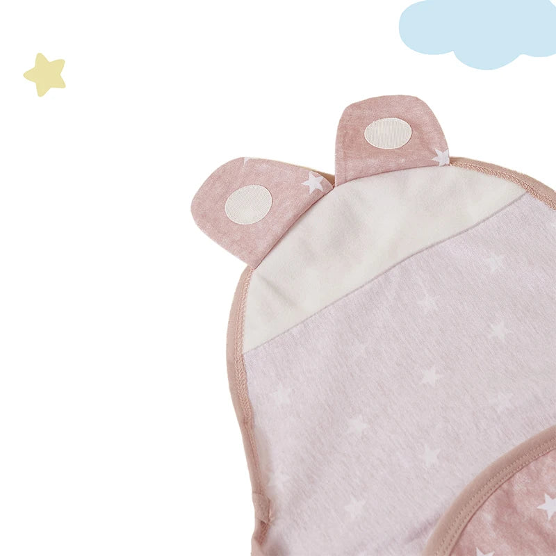 Close-up of Cozy Baby Swaddle detailing the cute ear accents and soft fabric, perfect for nurturing your baby.