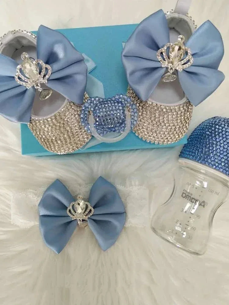 Baby Crystal Formal Shoes and Bow Set with Pink Bows - The Palm Beach Baby