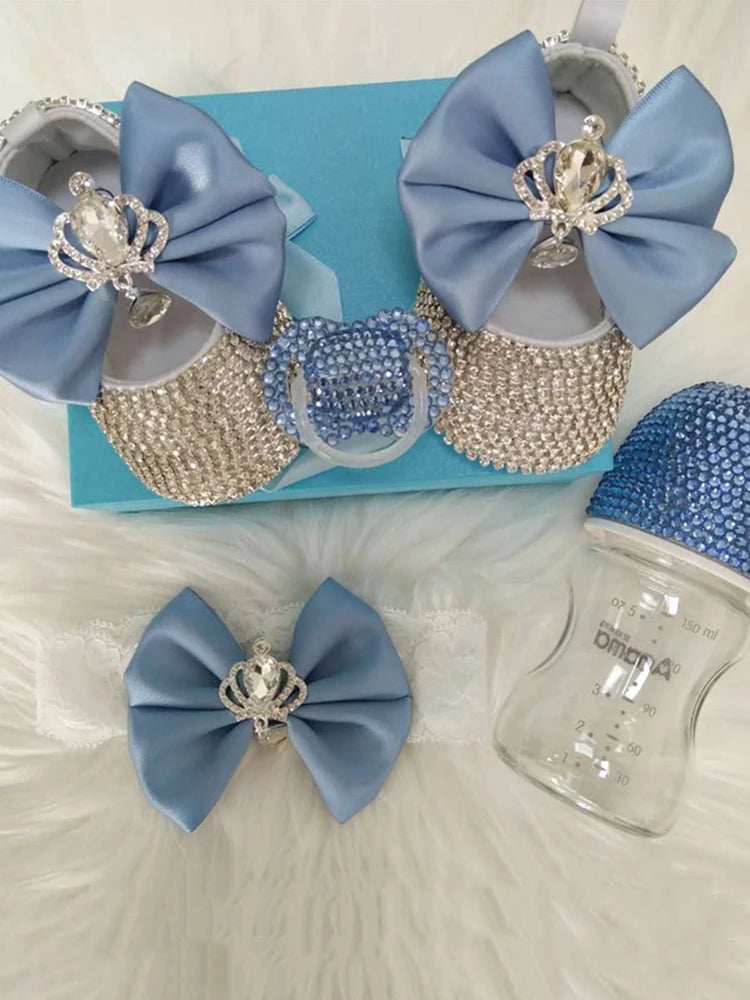Luxurious Bling Shoes and Headpiece Set - Regeant Blue