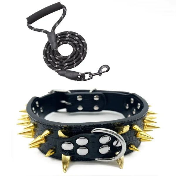 MACHO Pet - Adjustable Black Spiked Dog Collar + Leash Set - The Palm Beach Baby