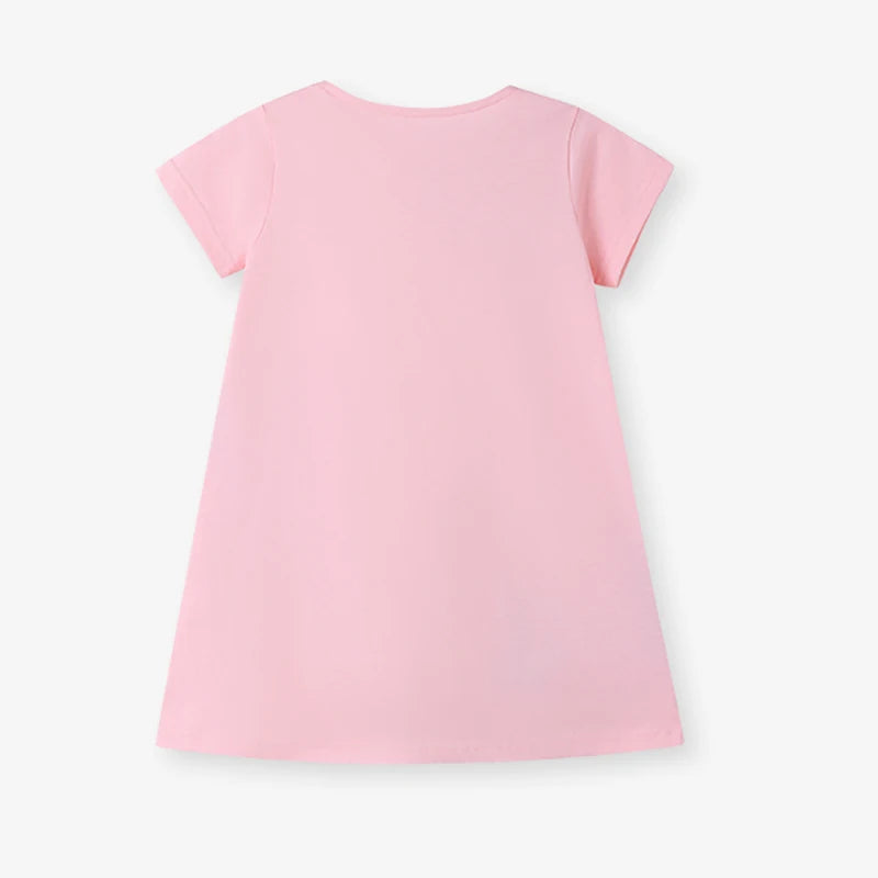 Back view of the Little Rainbow Girls Casual Dress in princess pink, featuring a simple yet stylish A-line silhouette ideal for young girls.