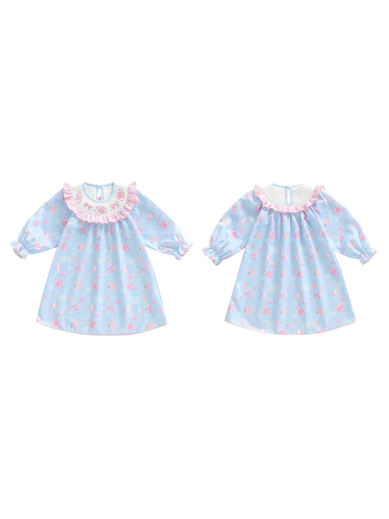 "Footballs and Frills" Cute Embroidered Smocked Dress