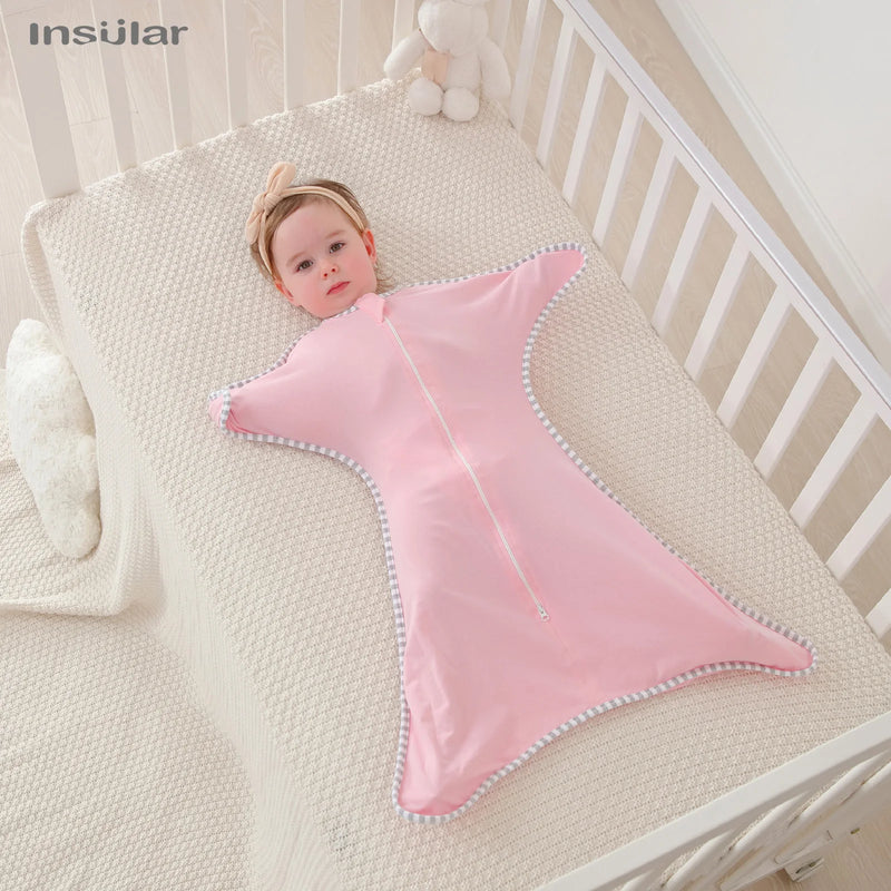Baby lying peacefully in a pink Cozy Cotton Anti-Kick Calming Baby Sleeping Sack, designed for ultimate comfort.