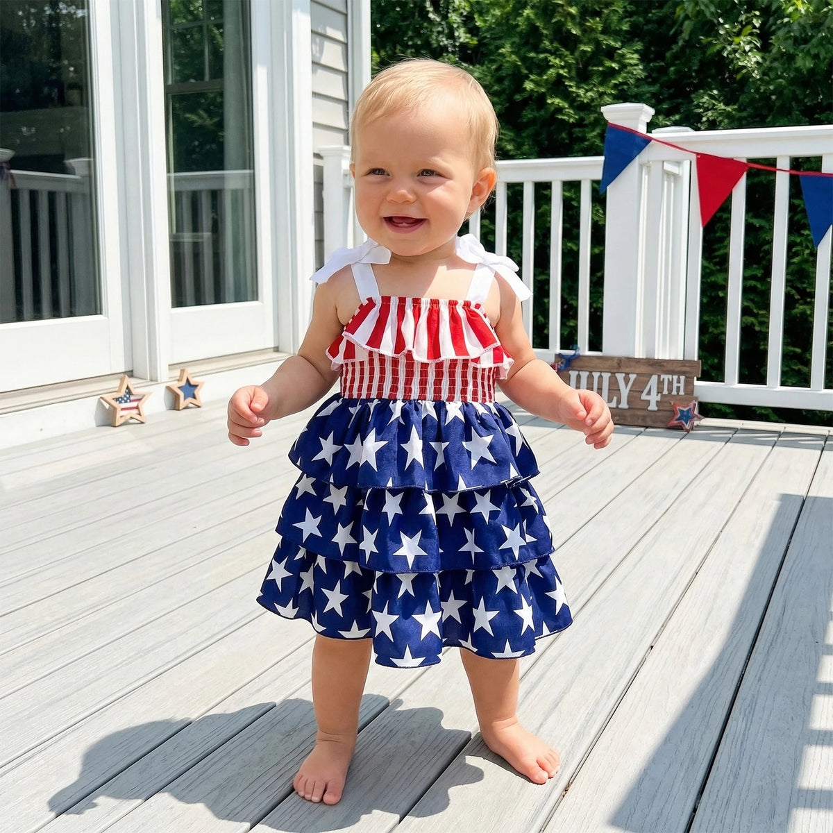 Sara Stripes and Stars. Adorable Girls Patriotic Sundress - The Palm Beach Baby Estimated 12 - 19