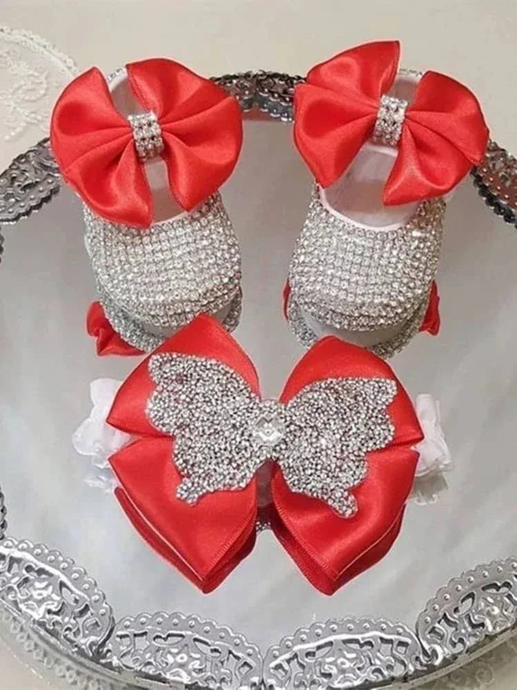Baby Crystal Formal Shoes and Bow Set with Pink Bows - The Palm Beach Baby