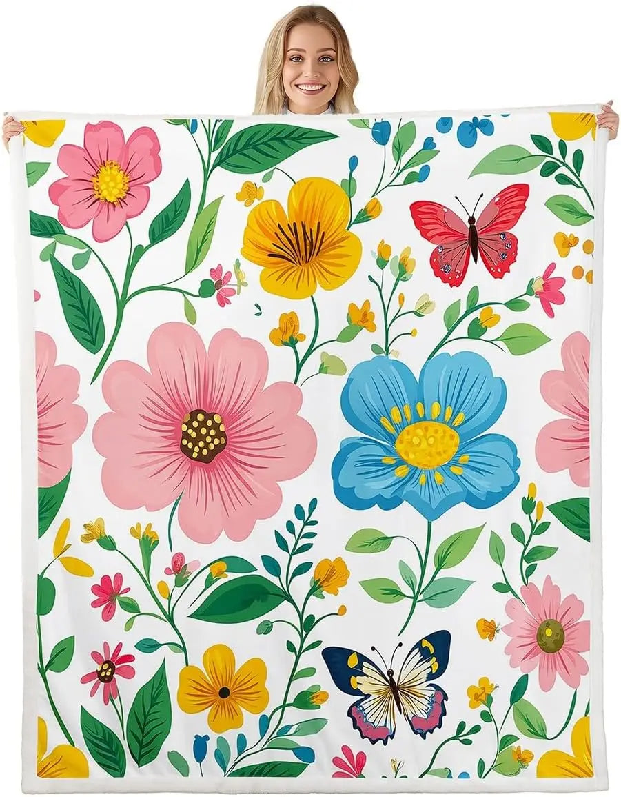 Jungle Rumble Double Sided Children's Blanket Spring/Fall - colorful floral and butterfly pattern.