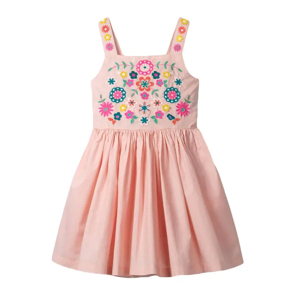 "Bettina" Crocheted Sundress For Girls - Princess Pink, Flower Embroidery, Spring & Summer Style - The Palm Beach Baby