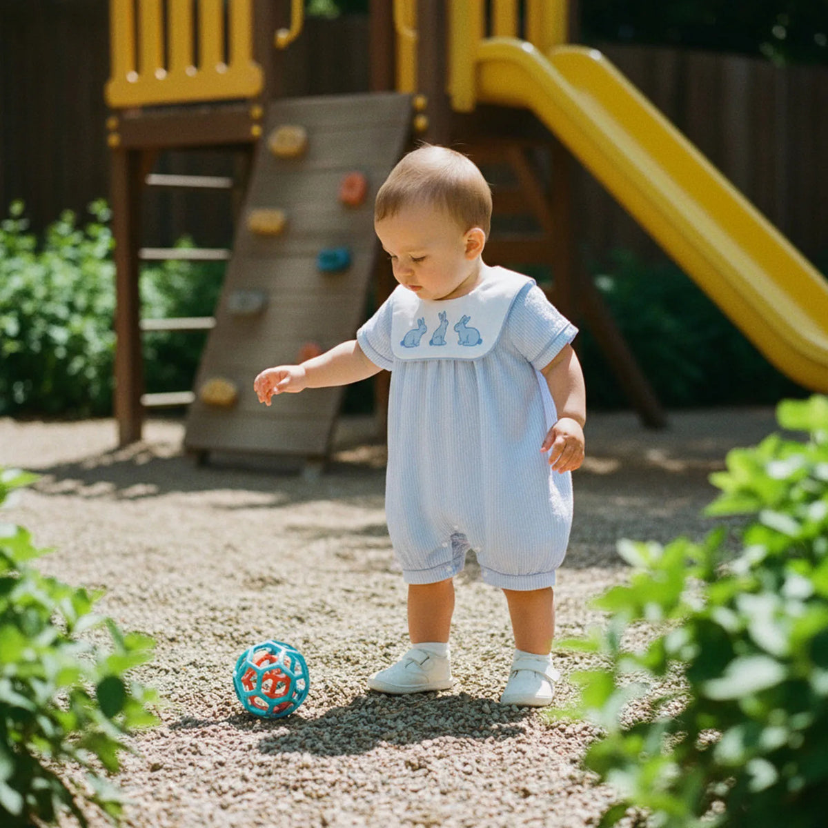 My Little Blue Bunny Embroidered Seersucker Baby Romper - The Palm Beach Baby Estimated 12 - 20 Day Shipping
