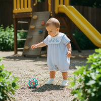 My Little Blue Bunny Embroidered Seersucker Baby Romper - The Palm Beach Baby Estimated 12 - 20 Day Shipping