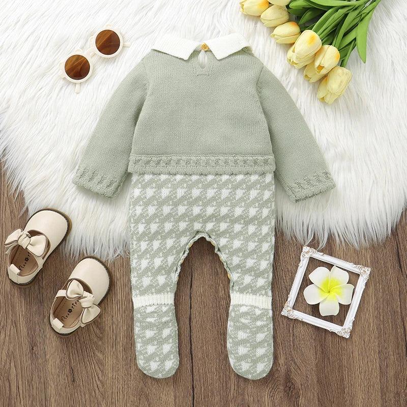 Madeline Baby Knitted Romper in Sage Green - Warm, Stylish, and Comfy for 0-9 Months - The Palm Beach Baby