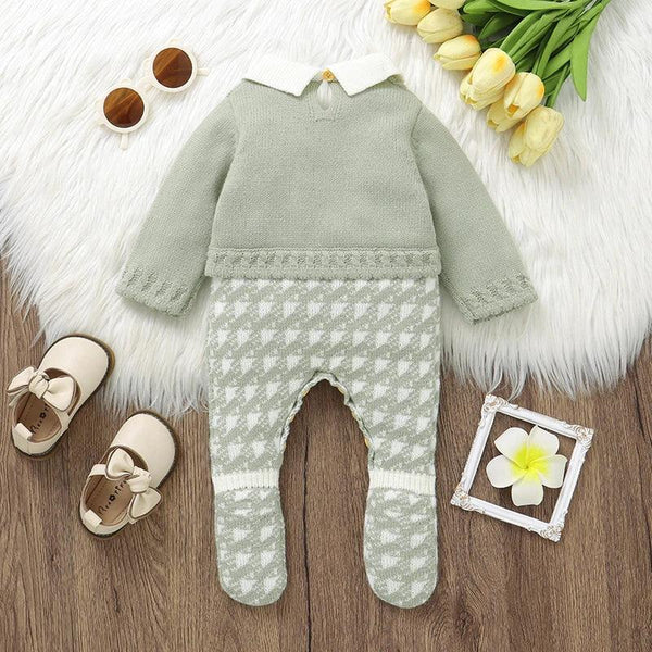 Madeline Baby Knitted Romper in Sage Green - Warm, Stylish, and Comfy for 0-9 Months - The Palm Beach Baby
