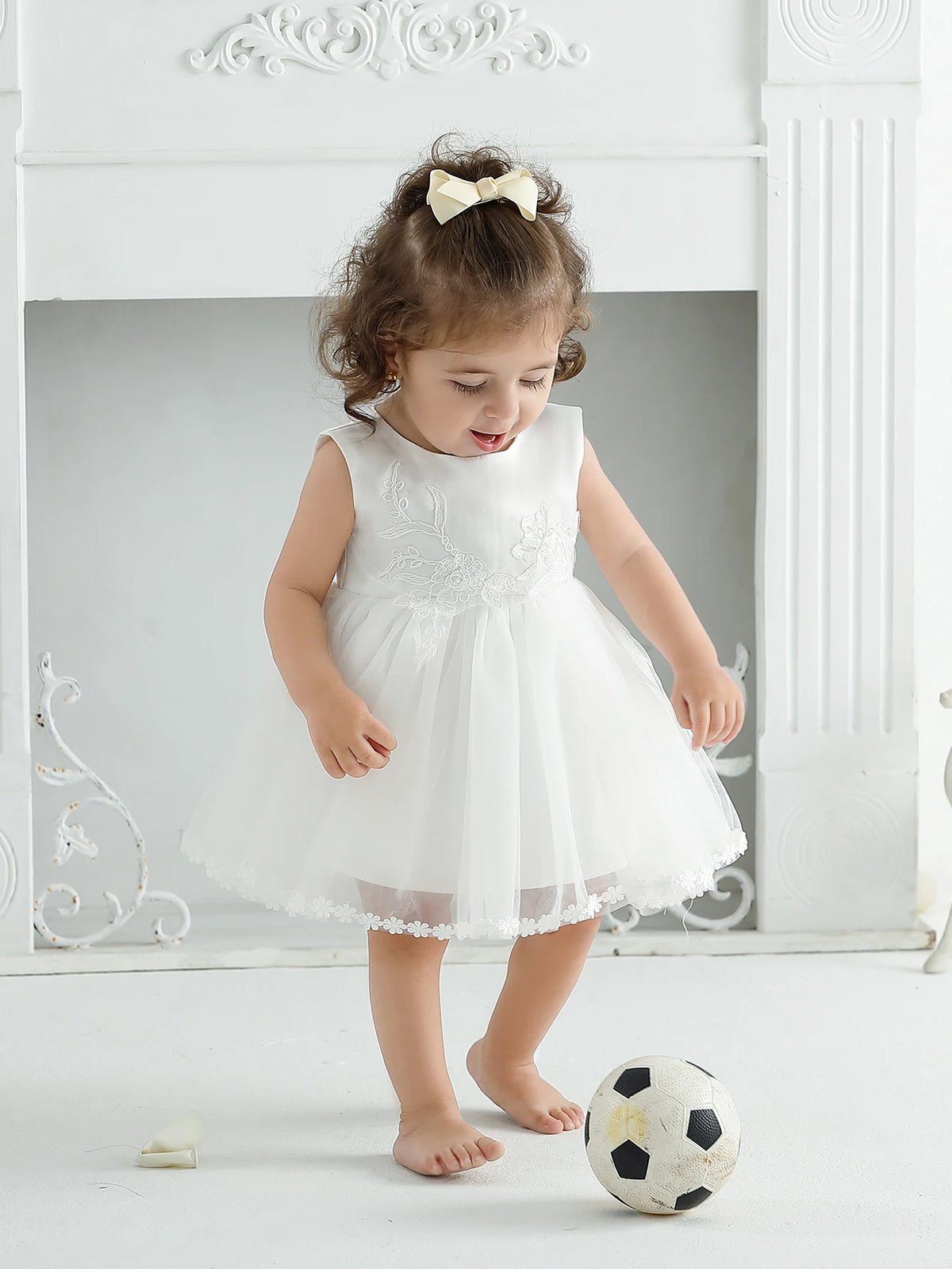 Avery-Ann Sophisticated White Lace And Tulle Special Occasion Dress - The Palm Beach Baby Estimated 12 - 18 Day Shipping