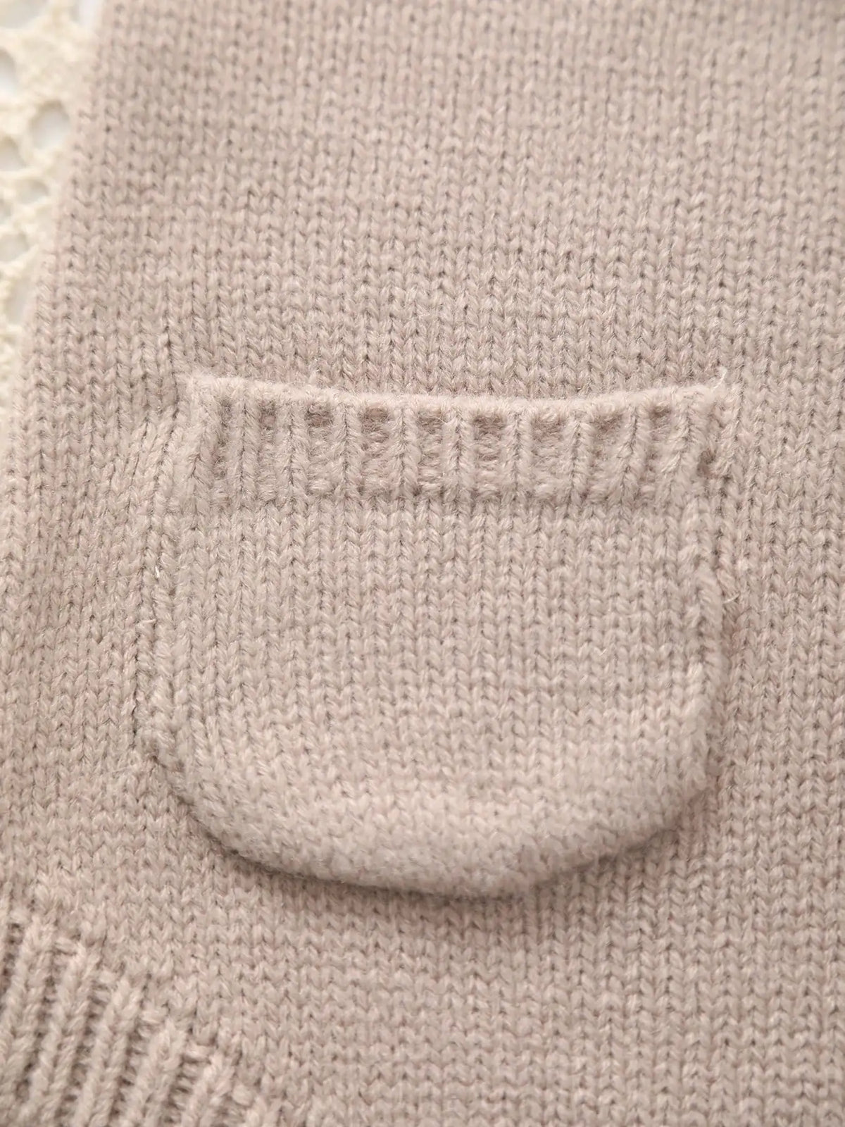Beary Cute Khaki knitted romper fabric close-up with ribbed cuff
