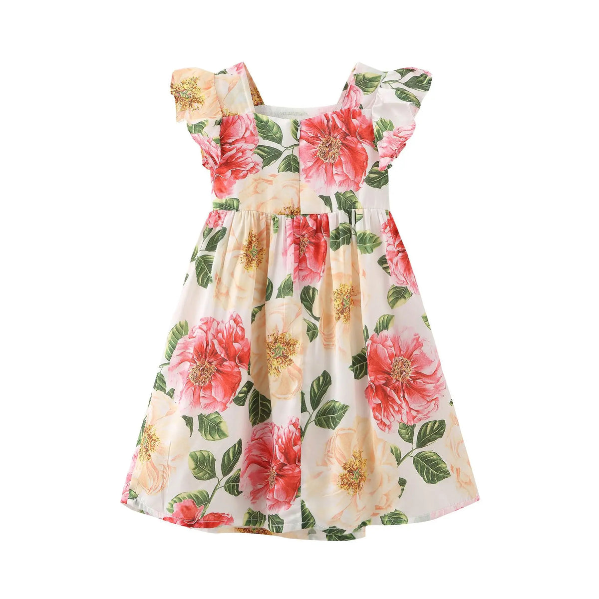 "Summer Fleurs" Pink Floral Party Dress featuring a vibrant floral design, perfect for toddlers to teens, ideal for sunny celebrations and special occasions.