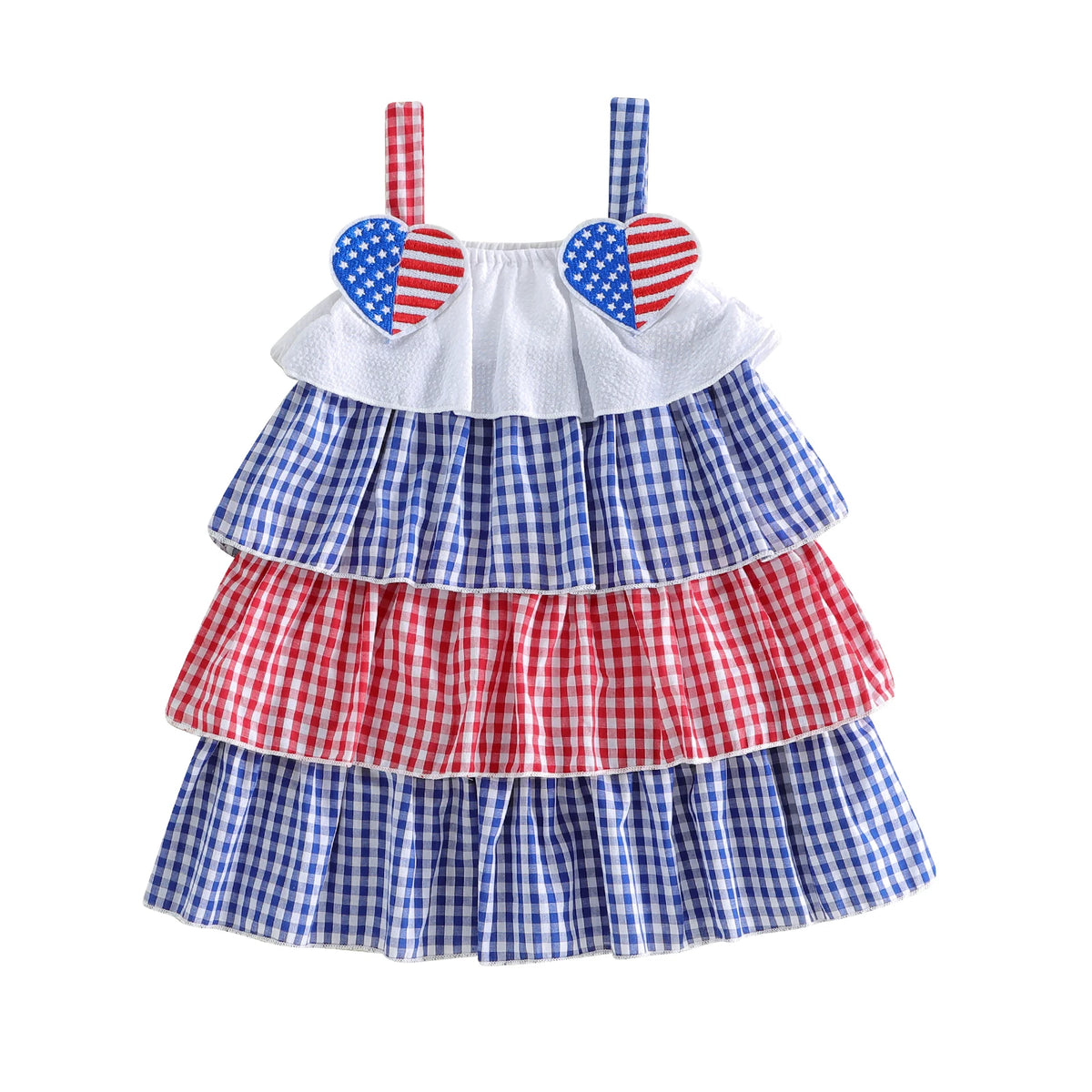 Pauline Patriotic Red, White, and Blue Tiered Toddler Party Dress - Adorable Frills - The Palm Beach Baby Esrimated 13-19 Day Shipping