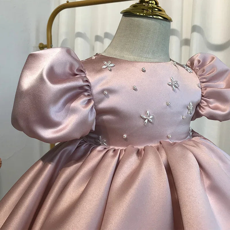 "Michelle" Elegant Beaded Dress in Princess Pink or Soft Blue - The Palm Beach Baby