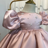 "Michelle" Elegant Beaded Dress in Princess Pink or Soft Blue - The Palm Beach Baby