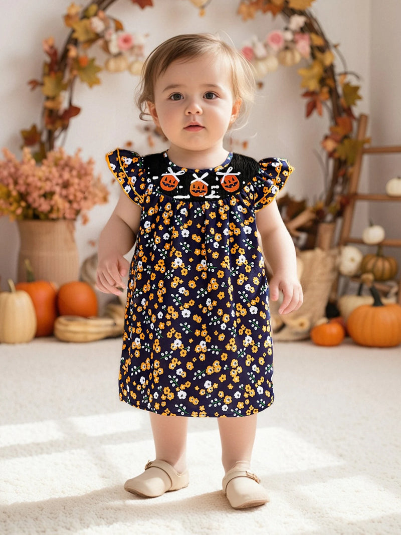 Pumpkins and Bows Fall Dress for Little Girls