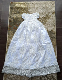 Ava Lace Christening Gown - Elegant Heirloom Design with Appliques & Puff Sleeves - 2 Colors - The Palm Beach Baby
