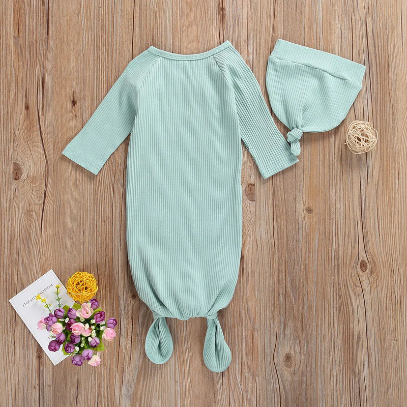 "Logan" Infant Anti-Kick Knitted Swaddle Gown Set - 4 Trendy Colors