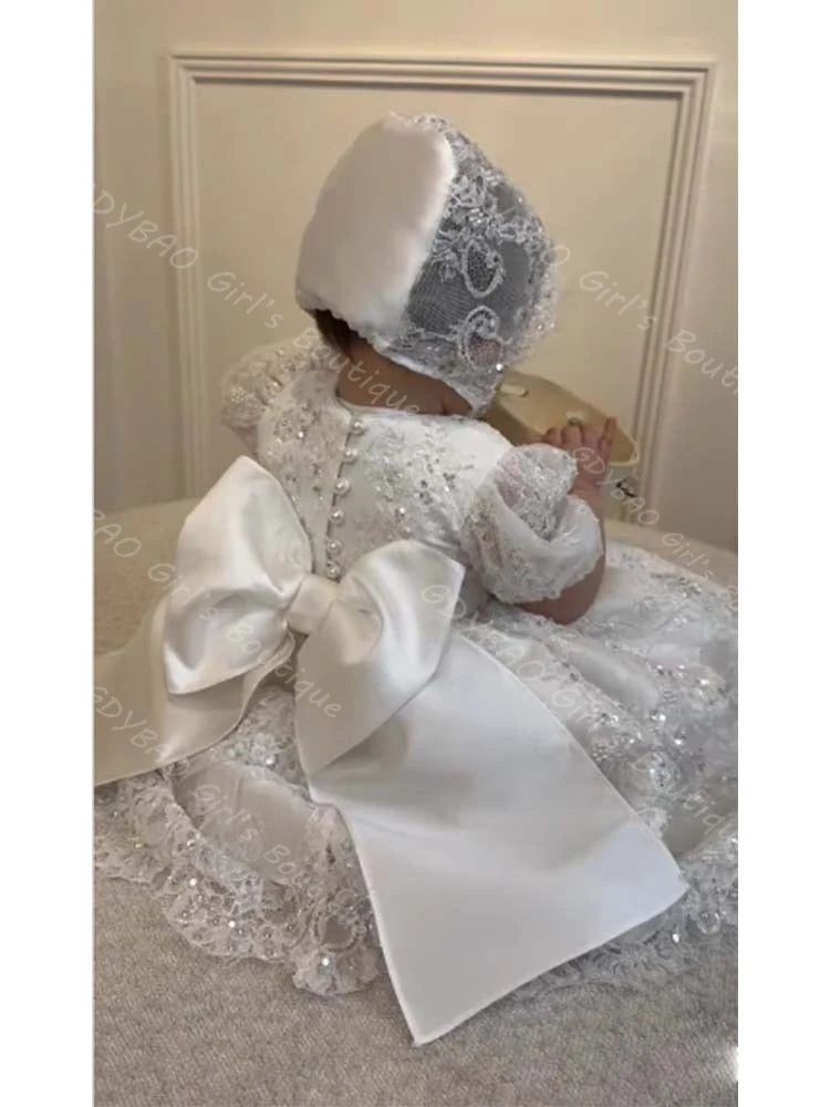 Serena Baby Girls Lace Baptism Dress with Bonnet