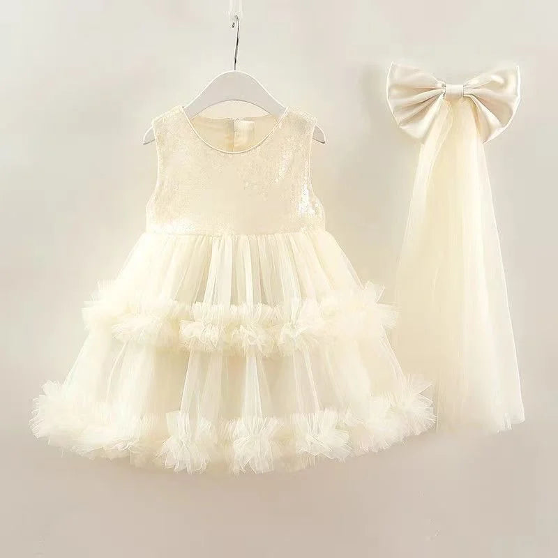 Paisley Timeless Beige Tulle Sequined Special Occasion Dress with Veil