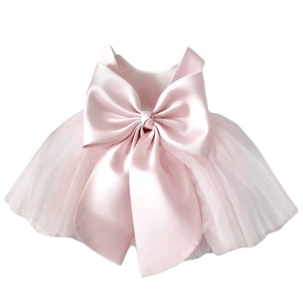 Lucy Elegant Pink Bow Ball Gown With Luxurious Tulle Skirt - The Palm Beach Baby 28 -30 Day Shipping