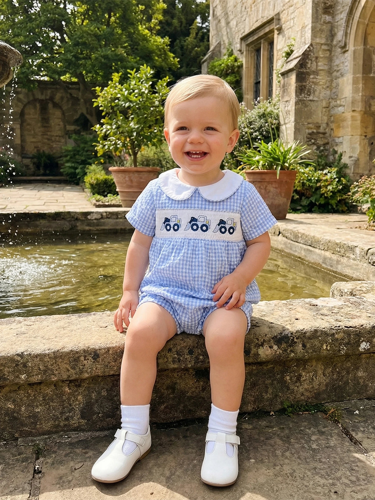 Smocked Cuties Seersucker Rompers Embroidered In 2 Kid-Worthy Designs - The Palm Beach Baby Estimated 13 - 20 Day Shipping