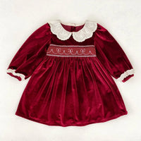 Smocked Sibling Outfits Deep Red Velvet Baby Dresses - The Palm Beach Baby