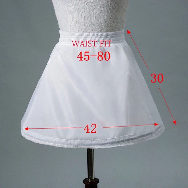 White children's petticoat underskirt on dress form, crinoline, waist 45-80, length 30, width 42, six styles.