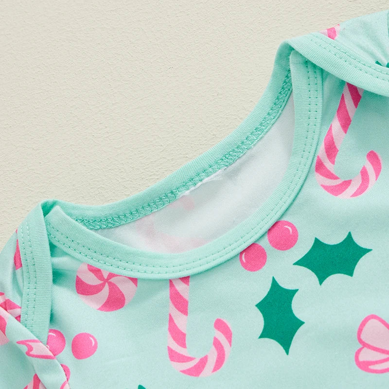 Close-up image of the neckline of the Candy Cane Sweetie Sleeper Swaddle Gown, showcasing the soft fabric and attention to detail in this baby swaddle gown.