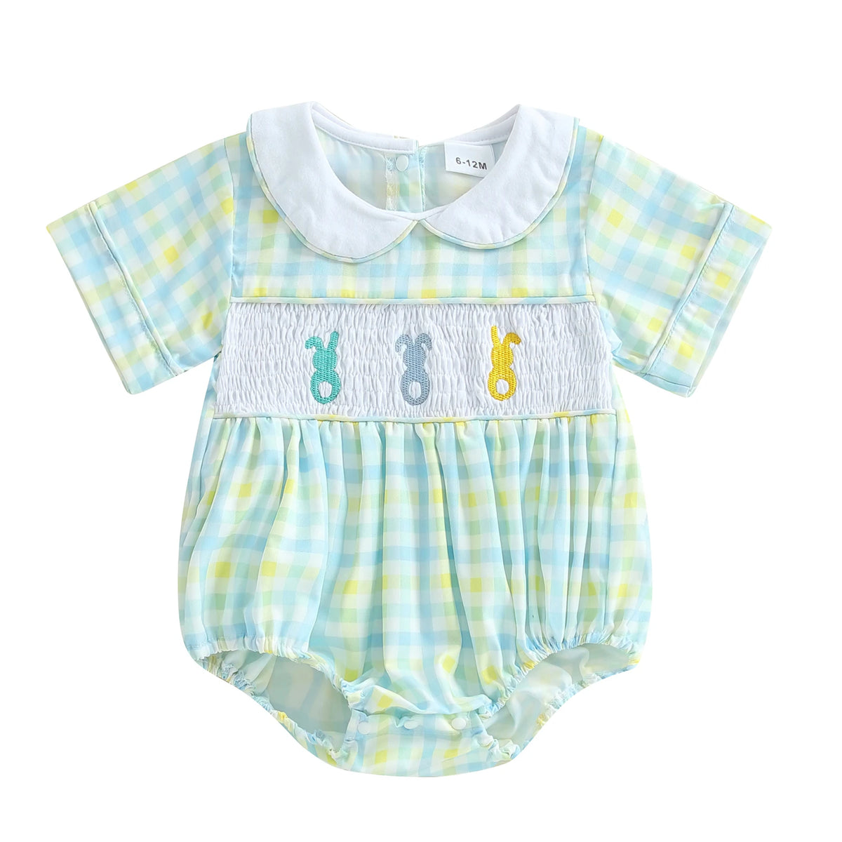 Hoppin' Good Time Plaid Peter Pan Collared Bubble With Bunny Smocking - The Palm Beach Baby Estimated 14 - 20 Day Shipping