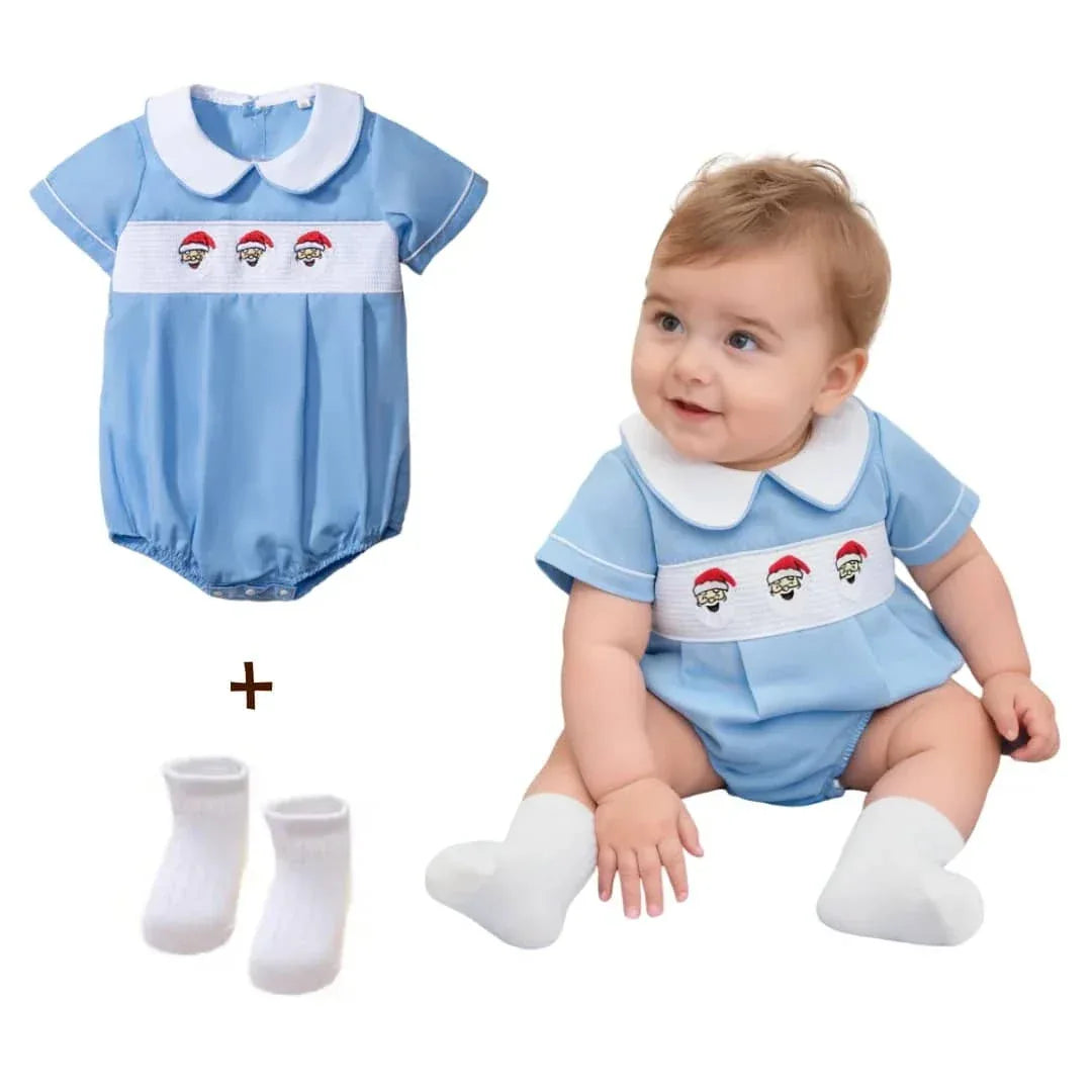 "Santa Cutie" Peter Pan Collar Baby Romper - Soft Cotton, Snap Legs, Holiday Ready - The Palm Beach Baby