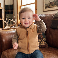 Trevor Khaki Lightweight Zippered Deer Embroidered Boys Vest - Soft and Comfy
