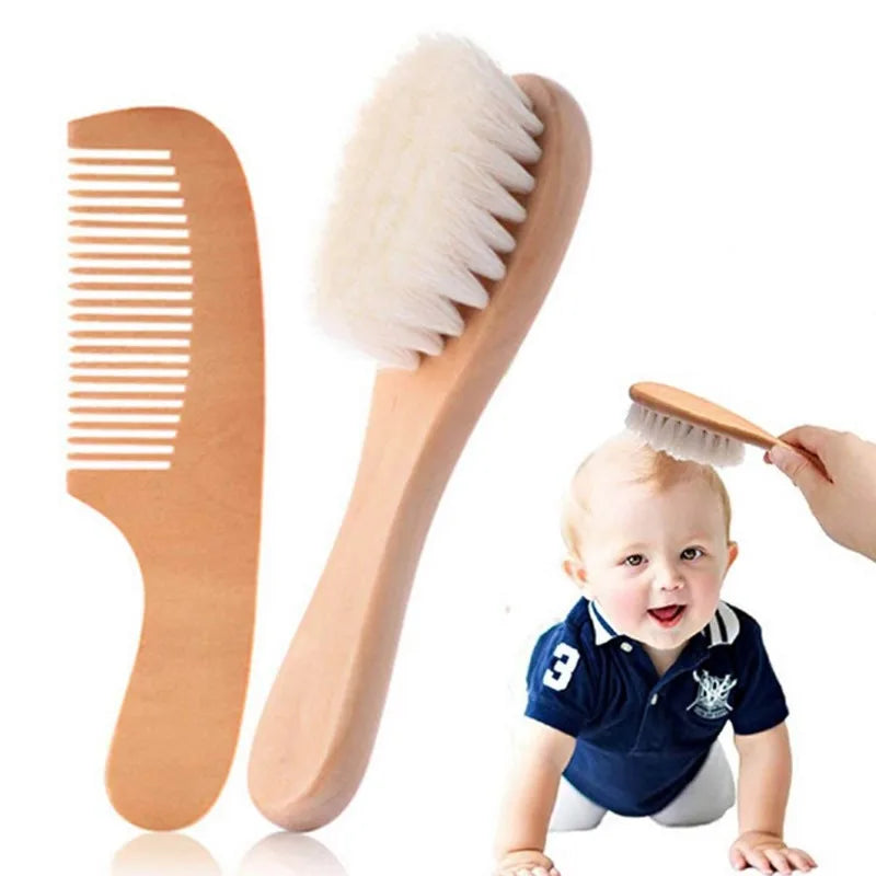 1/2/3PCS wooden baby to toddler brush and comb set with soft bristles for gentle grooming.