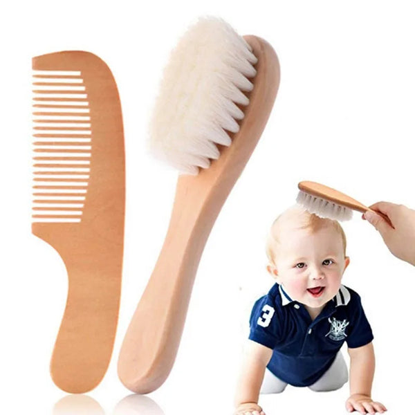 1/2/3PCS wooden baby to toddler brush and comb set with soft bristles for gentle grooming.