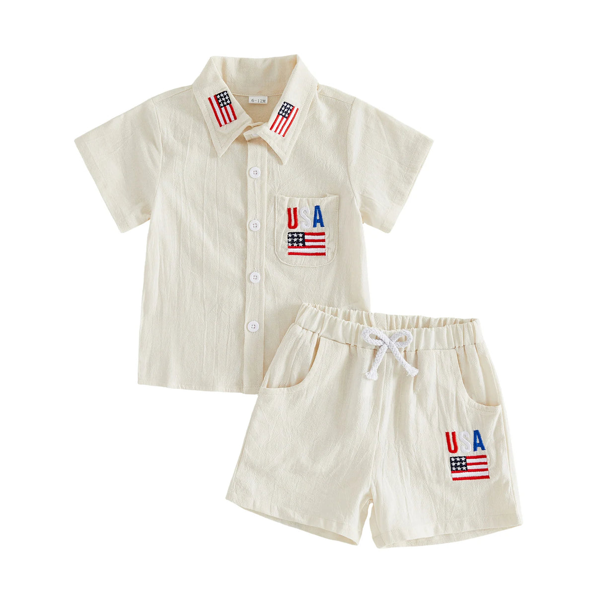 Patriotic Cutie Short Sleeve Shirt & Elastic Waistband Boys Shorts Set - The Palm Beach Baby Estimated 10 - 18 Day Delivery
