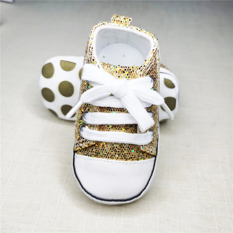 Baby's Canvas Lace-up First Walkers - Gold Shimmer
