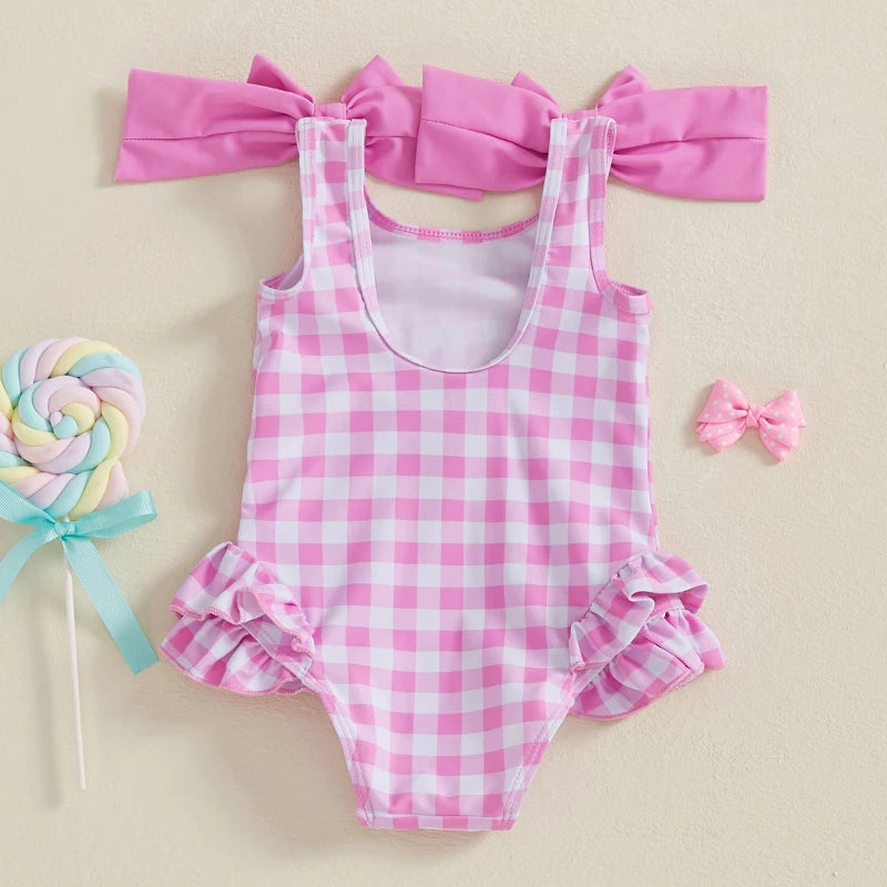 "Cute in Checks" 1PC Little Girl's Swimsuit