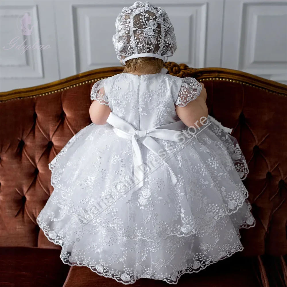 Lucee White Lace Tiered Special Occasion Gown for Girls