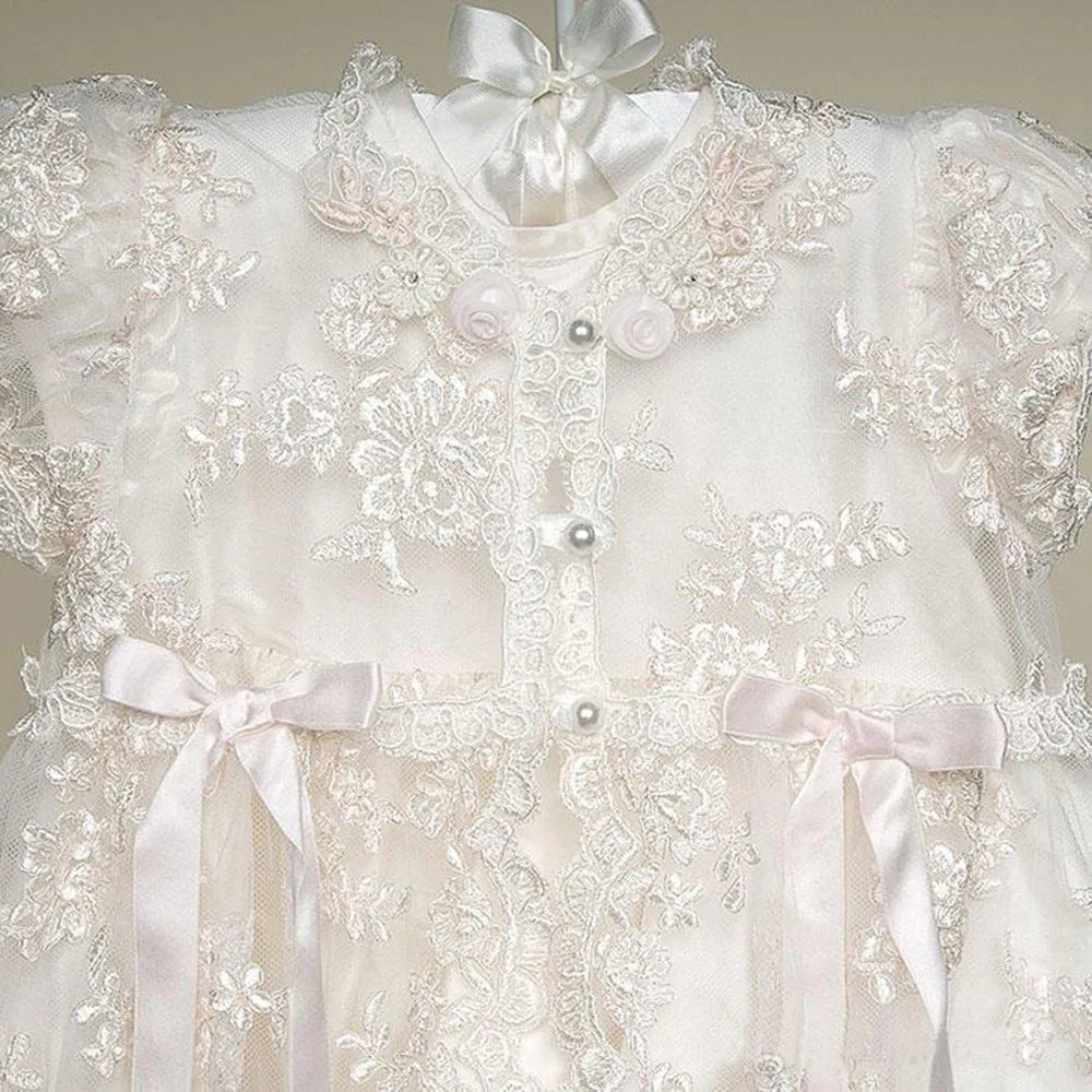 Alyssa Vintage Lace Baptism Gown & Bonnet for Baby Girls