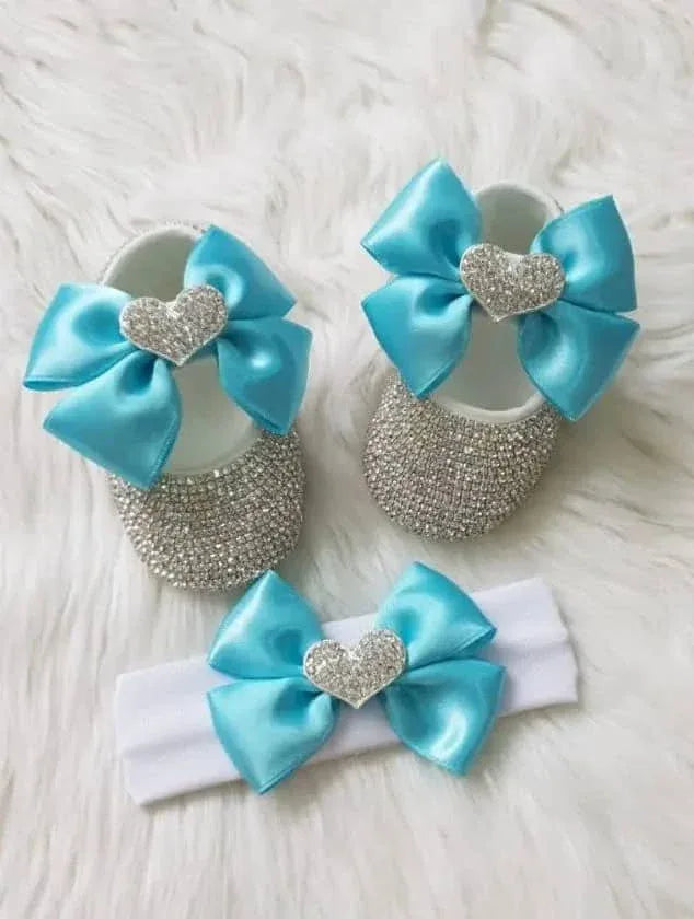 Baby Crystal Formal Shoes and Bow Set with Pink Bows - The Palm Beach Baby
