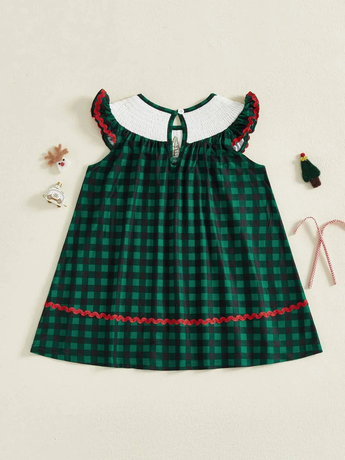 Festive Fir Tree Smocked Flutter Dress - Spruce Green Plaid - The Palm Beach Baby