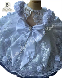 Eden Beaded Lace Appliquéd Special Occasion Long Gown Matching Bonnet