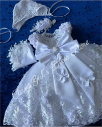 Eden Beaded Lace Appliquéd Special Occasion Long Gown Matching Bonnet