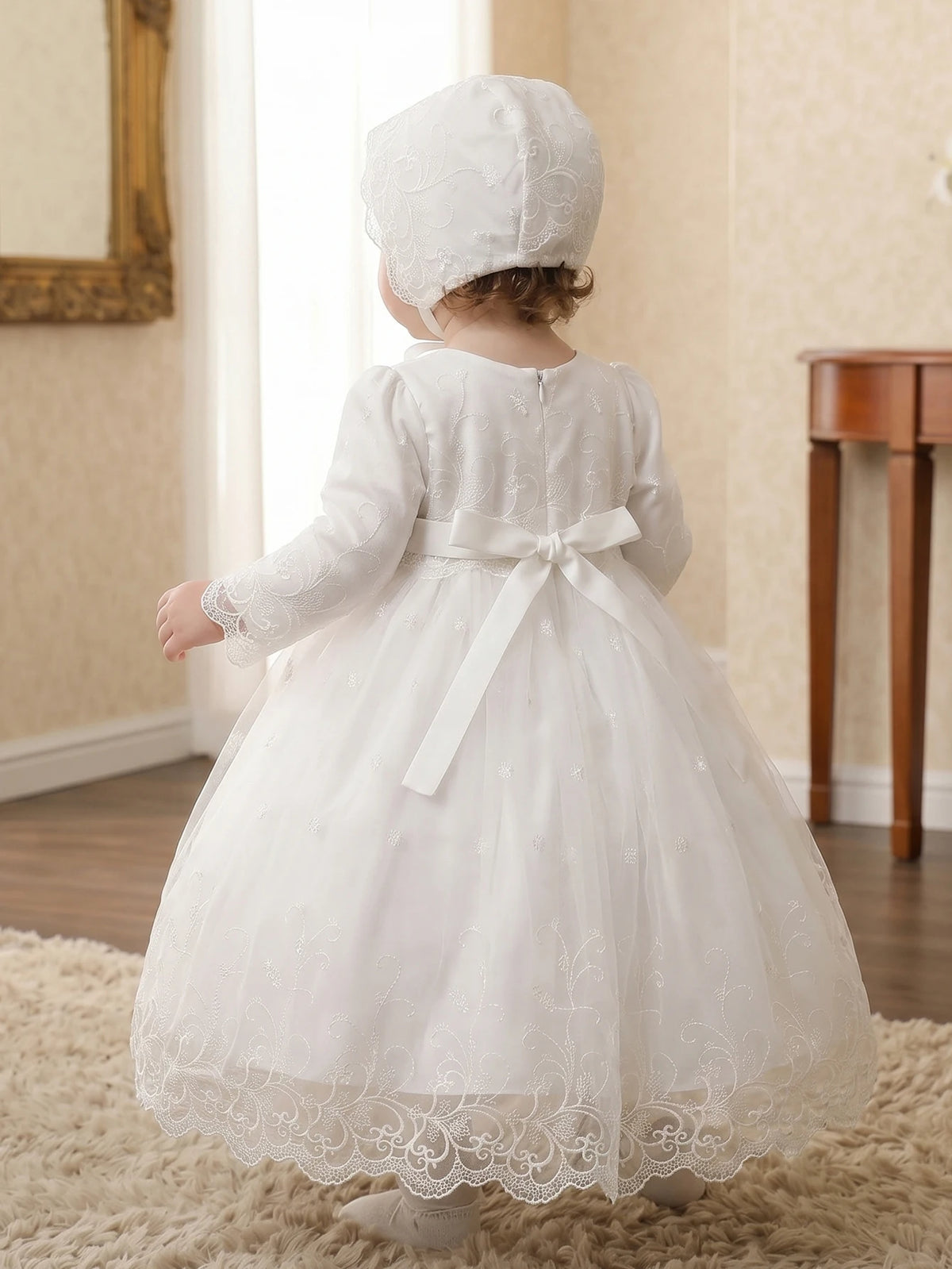 Aurelia Baby Girls White Long-Sleeve Tulle Special Gown